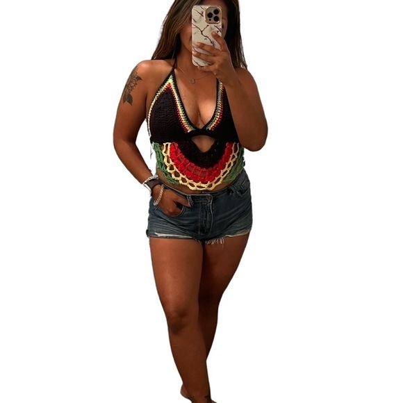 Handmade crochet halter top rastafari - Picture 1 of 5